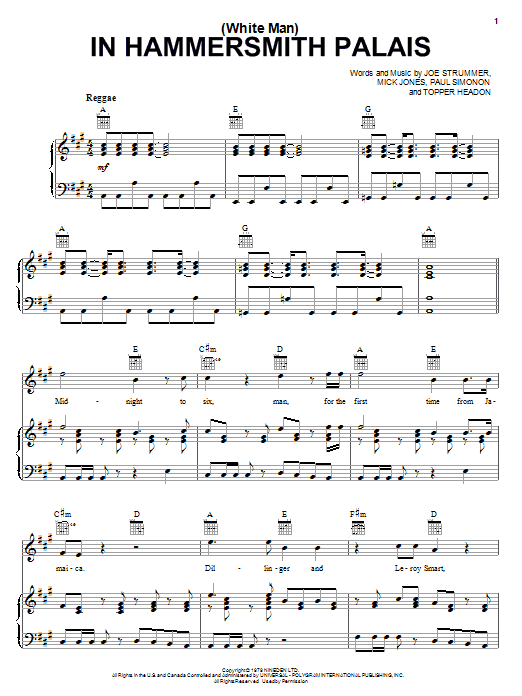 (White Man) In Hammersmith Palais (Piano, Vocal & Guitar Chords (Right-Hand Melody)) von The Clash