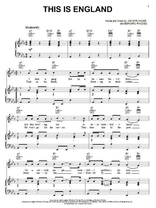 This Is England (Piano, Vocal & Guitar Chords (Right-Hand Melody)) von The Clash