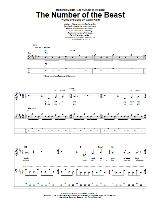 The Number Of The Beast (Bass Guitar Tab) von Iron Maiden