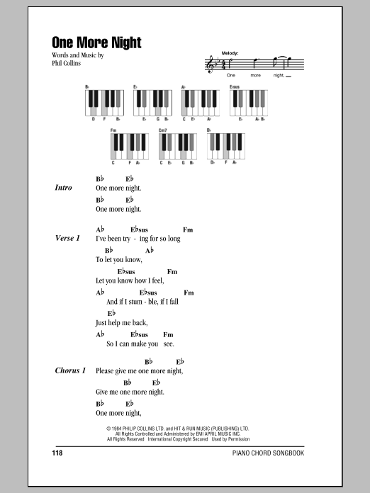 One More Night (Piano Chords/Lyrics) von Phil Collins