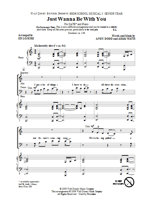 Just Wanna Be With You (from High School Musical 3) (SATB Choir) von Ed Lojeski