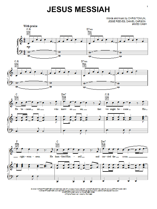 Jesus Messiah (Piano, Vocal & Guitar Chords (Right-Hand Melody)) von Chris Tomlin