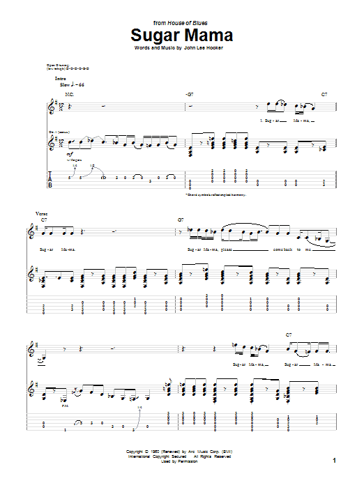 Sugar Mama (Guitar Tab) von John Lee Hooker