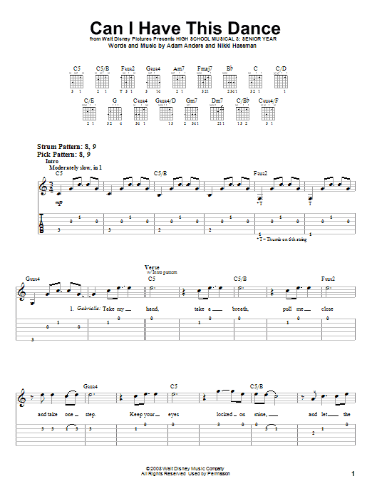 Can I Have This Dance (Easy Guitar Tab) von High School Musical 3