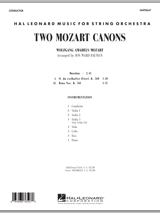 Two Mozart Canons - Full Score (Orchestra) von Jon Ward Bauman