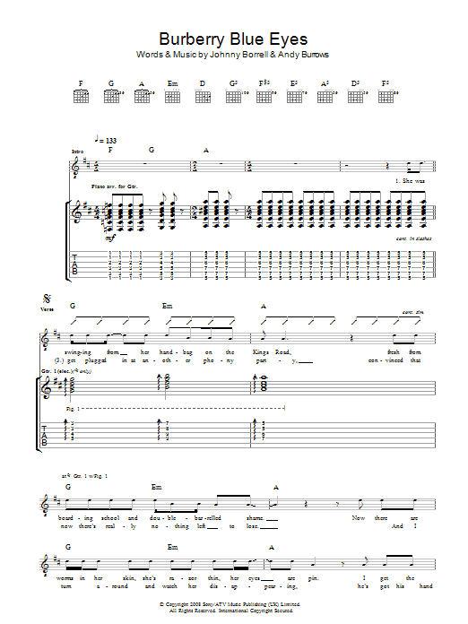 Burberry Blue Eyes (Guitar Tab) von Razorlight