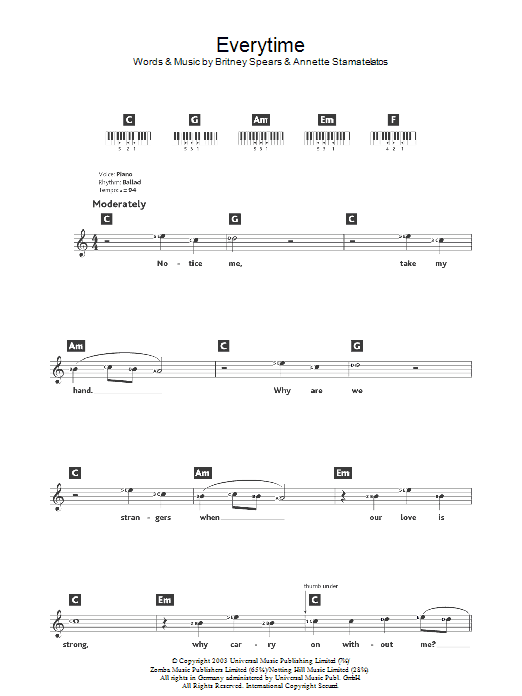 Everytime (Piano Chords/Lyrics) von Britney Spears