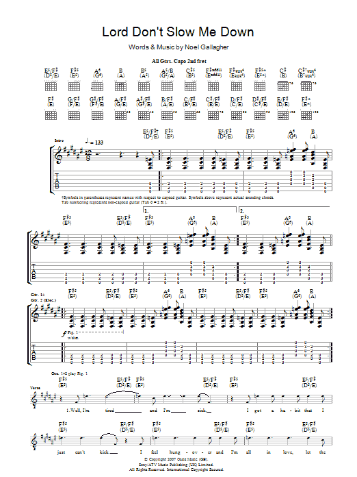 Lord Don't Slow Me Down (Guitar Tab) von Oasis