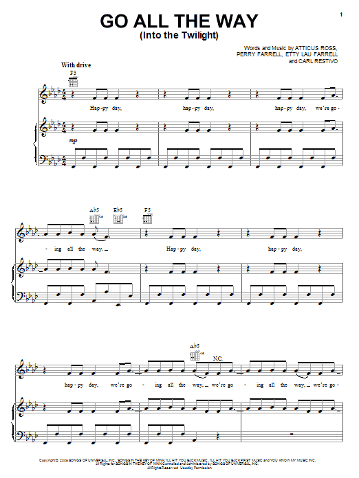 Go All The Way (Into The Twilight) (Piano, Vocal & Guitar Chords (Right-Hand Melody)) von Perry Farrell