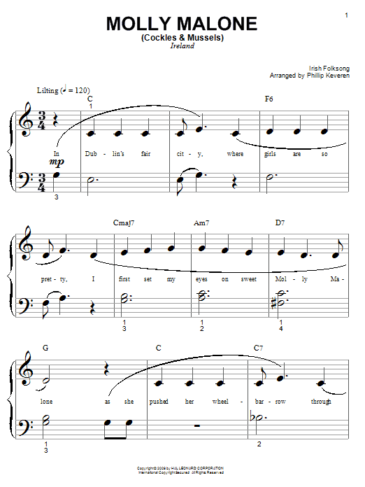 Molly Malone (Cockles & Mussels) (arr. Phillip Keveren) (Big Note Piano) von Irish Folksong