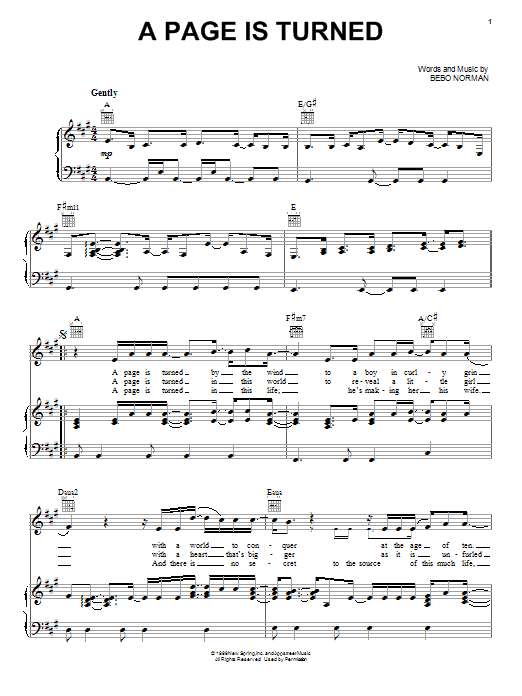 A Page Is Turned (Piano, Vocal & Guitar Chords (Right-Hand Melody)) von Bebo Norman