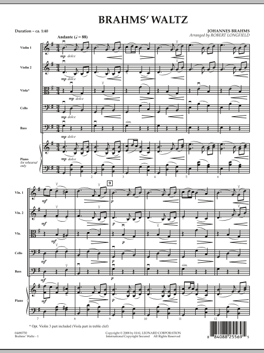 Brahms' Waltz - Full Score (Orchestra) von Robert Longfield