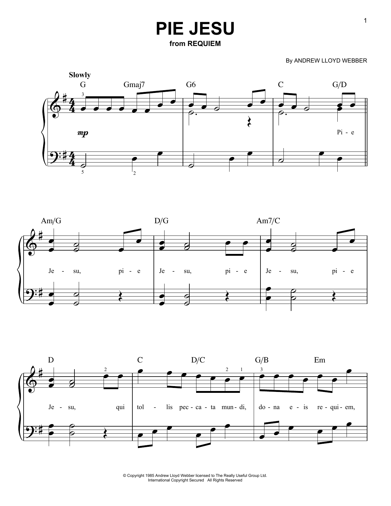 Pie Jesu (Easy Piano) von Andrew Lloyd Webber