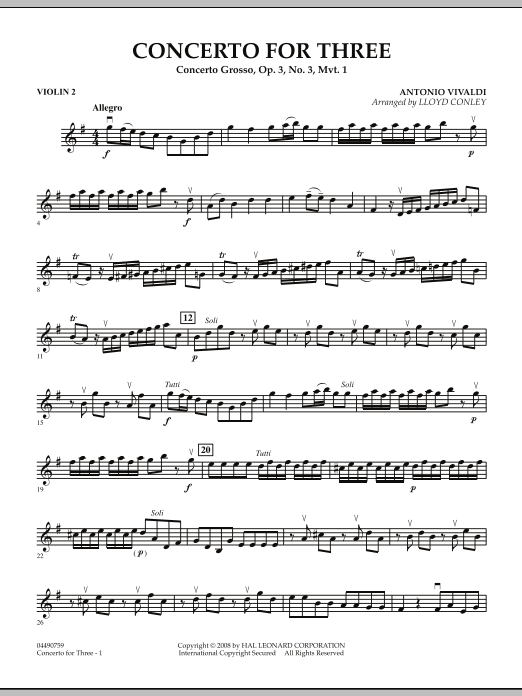 Concerto for Three - Violin 2 (Orchestra) von Lloyd Conley