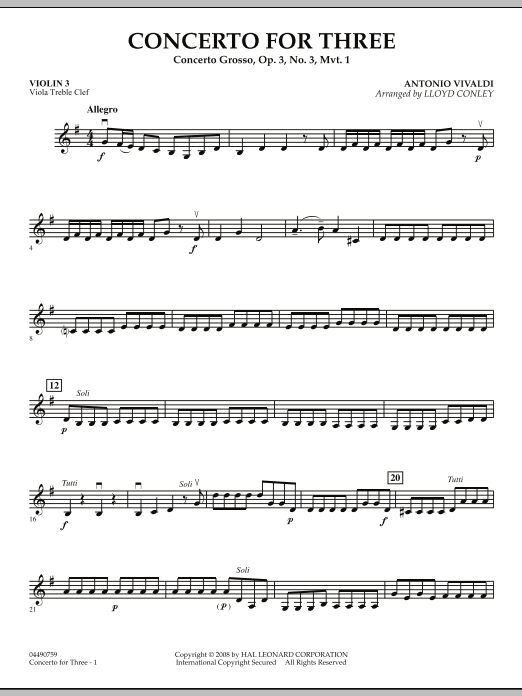 Concerto for Three - Violin 3 (Viola Treble Clef) (Orchestra) von Lloyd Conley
