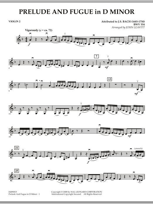 Prelude and Fugue in D Minor - Violin 2 (Orchestra) von John Leavitt