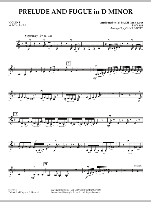 Prelude and Fugue in D Minor - Violin 3 (Viola Treble Clef) (Orchestra) von John Leavitt