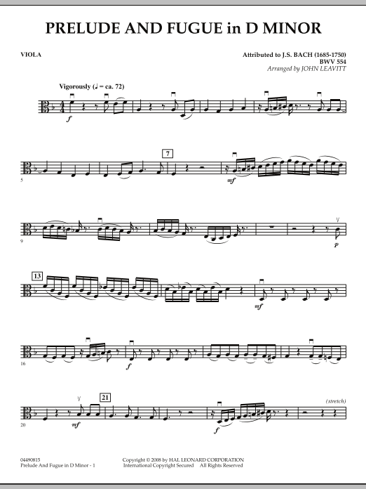 Prelude and Fugue in D Minor - Viola (Orchestra) von John Leavitt