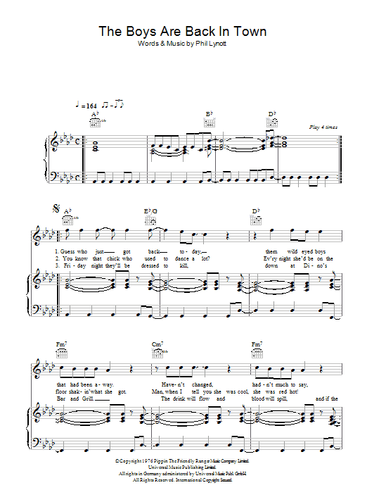 The Boys Are Back In Town (Piano, Vocal & Guitar Chords) von Thin Lizzy