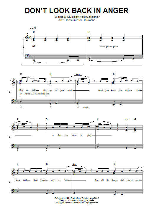 Don't Look Back In Anger (Easy Piano) von Oasis