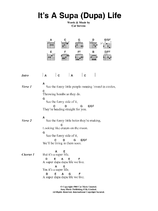 It's A Supa (Dupa) Life (Guitar Chords/Lyrics) von Cat Stevens