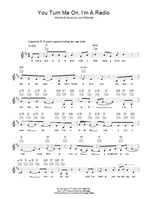 You Turn Me On I'm A Radio (Lead Sheet / Fake Book) von Joni Mitchell