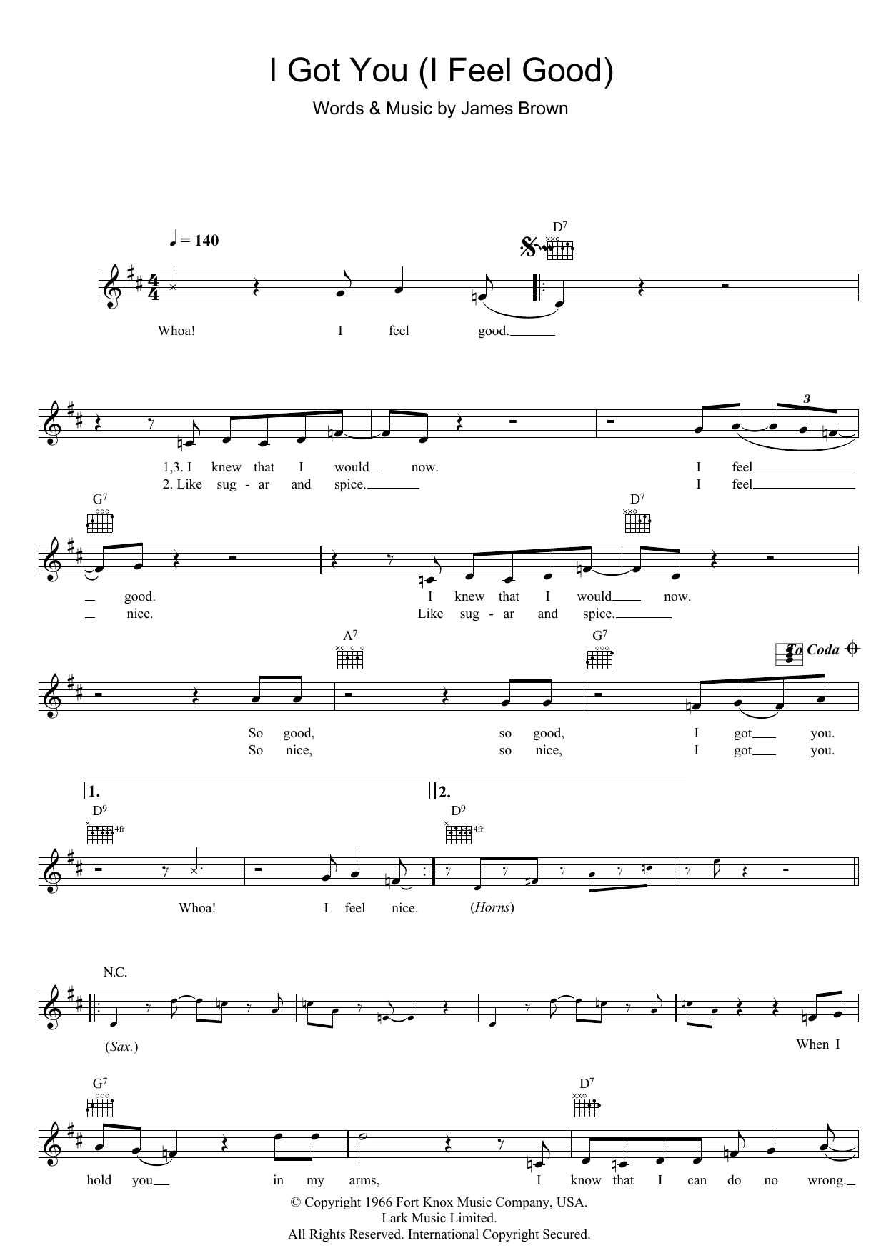 I Got You (I Feel Good) (Lead Sheet / Fake Book) von James Brown