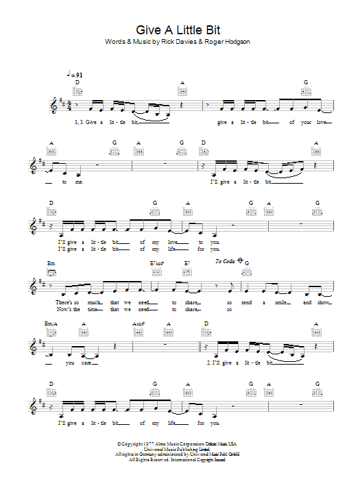 Give A Little Bit (Lead Sheet / Fake Book) von Supertramp