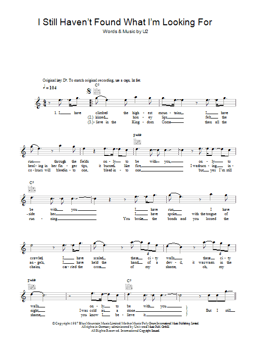 I Still Haven't Found What I'm Looking For (Lead Sheet / Fake Book) von U2