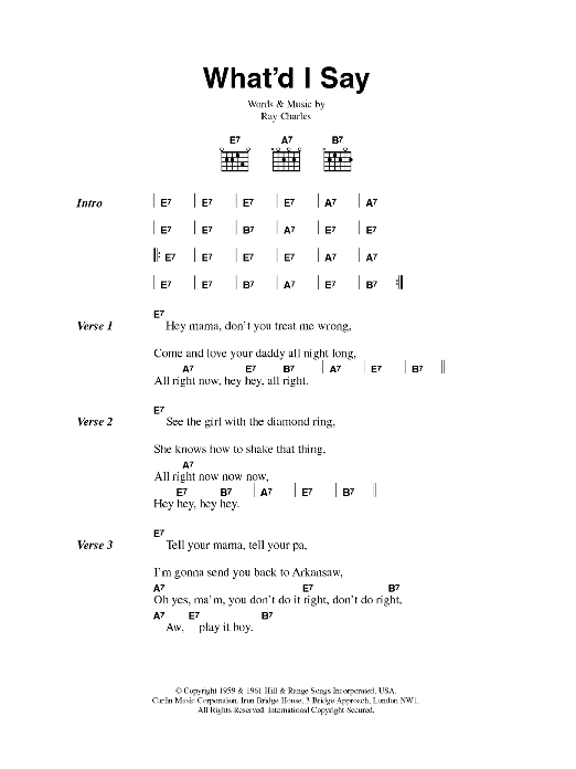 What'd I Say (Guitar Chords/Lyrics) von Ray Charles