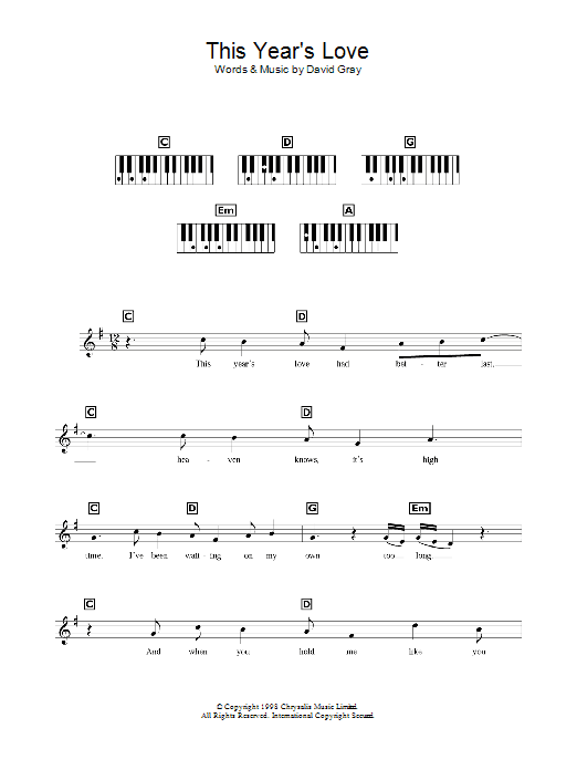 This Year's Love (Lead Sheet / Fake Book) von David Gray