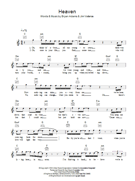 Heaven (Lead Sheet / Fake Book) von Bryan Adams