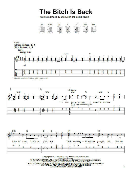 The Bitch Is Back (Easy Guitar Tab) von Elton John