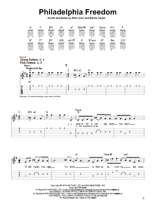 Philadelphia Freedom (Easy Guitar Tab) von Elton John