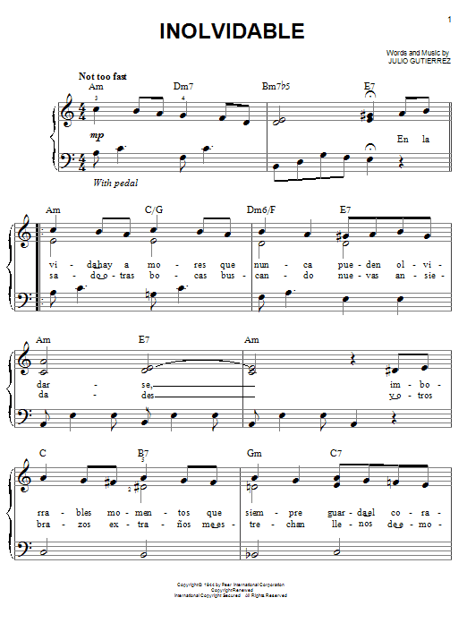 Inolvidable (Easy Piano) von Luis Miguel