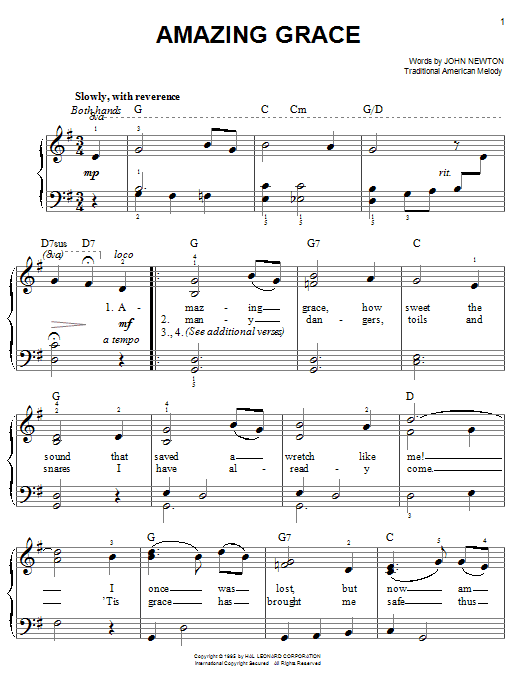Amazing Grace (Easy Piano) von John Newton