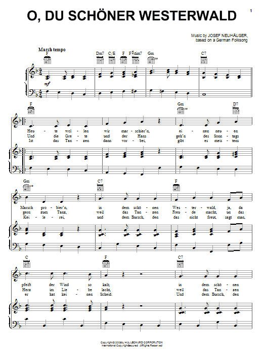 O, Du Schoner Westerwald (Piano, Vocal & Guitar Chords (Right-Hand Melody)) von Josef Neuhauser