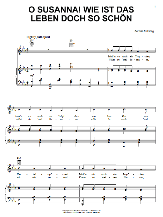 O Susanna! Wie Ist Das Leben So Schon (Piano, Vocal & Guitar Chords (Right-Hand Melody)) von German Folksong