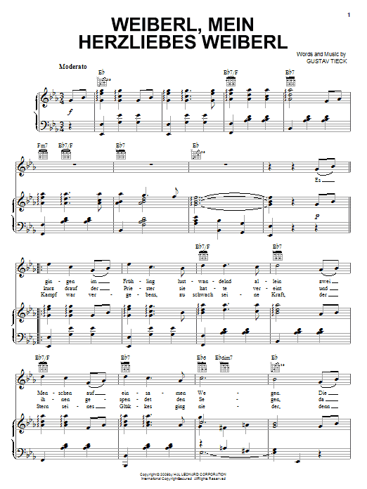 Weiberl, Mein Herzliebes Weiberl! (Piano, Vocal & Guitar Chords (Right-Hand Melody)) von Gustav Tieck