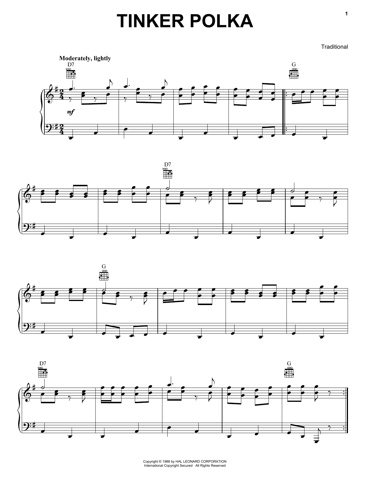 Tinker Polka (Piano Solo) von Traditional