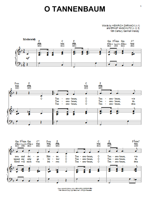 O Tannenbaum (Piano, Vocal & Guitar Chords (Right-Hand Melody)) von Traditional German Carol