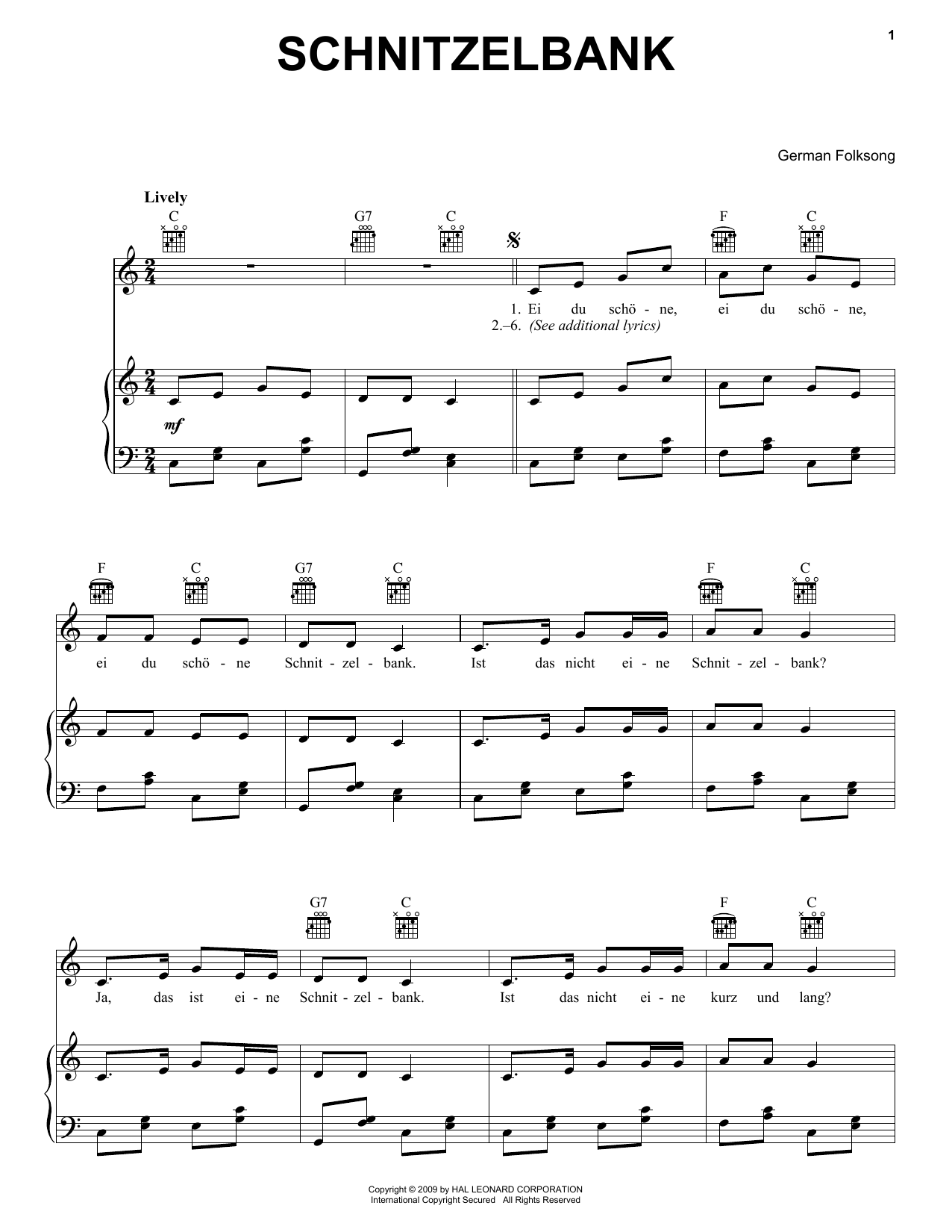 Schnitzelbank (Piano, Vocal & Guitar Chords (Right-Hand Melody)) von German Folk Song