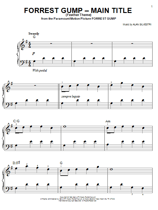 Forrest Gump - Main Title (Feather Theme) (Easy Piano) von Alan Silvestri