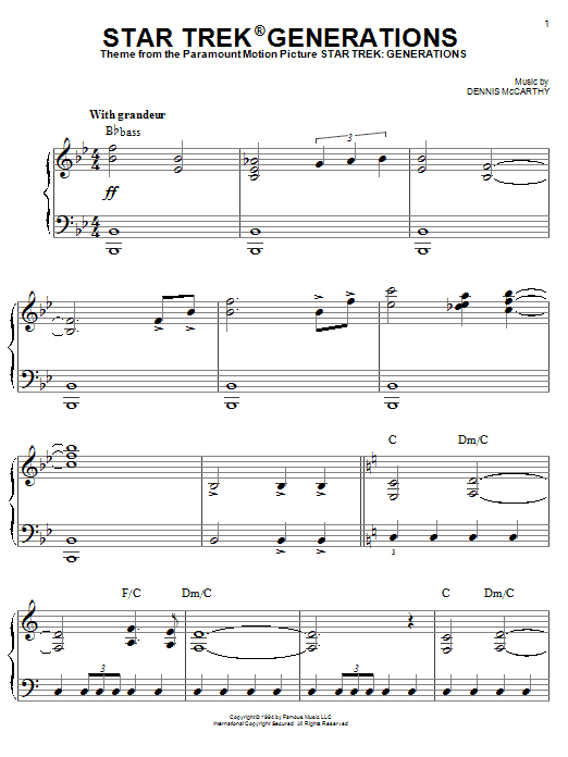 Star Trek Generations (Easy Piano) von Dennis McCarthy