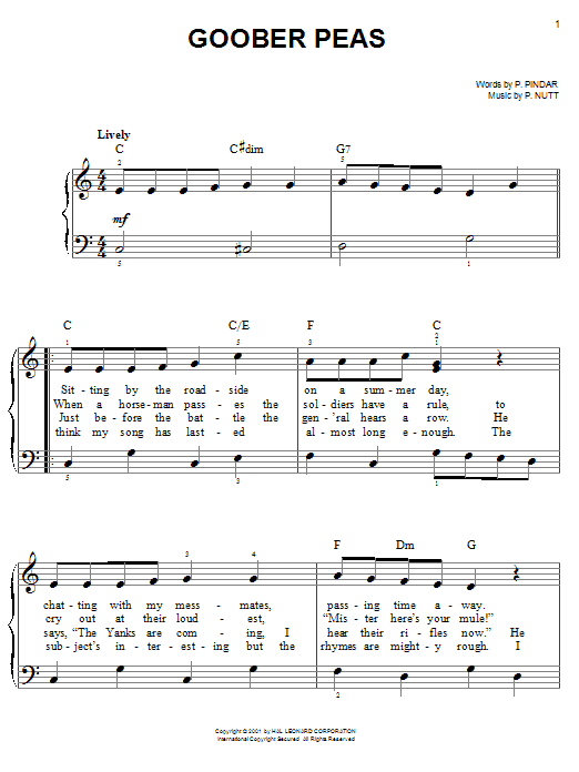 Goober Peas (Easy Piano) von P. Nutt