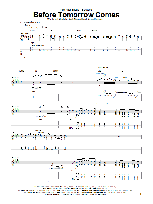 Before Tomorrow Comes (Guitar Tab) von Alter Bridge