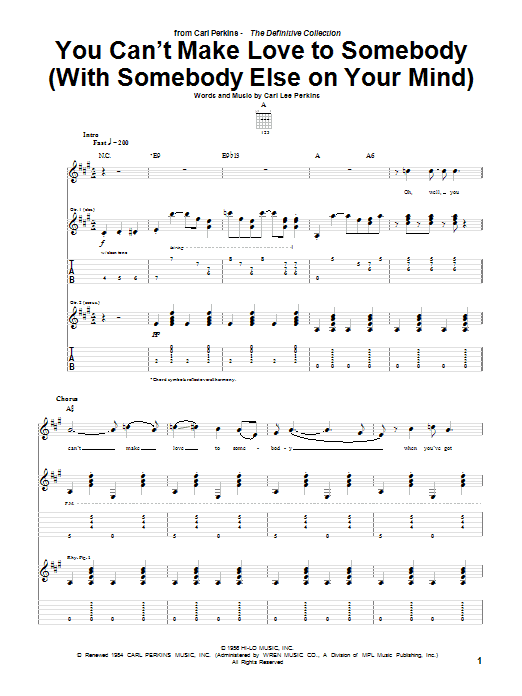 You Can't Make Love To Somebody (With Somebody Else On Your Mind) (Guitar Tab) von Carl Perkins