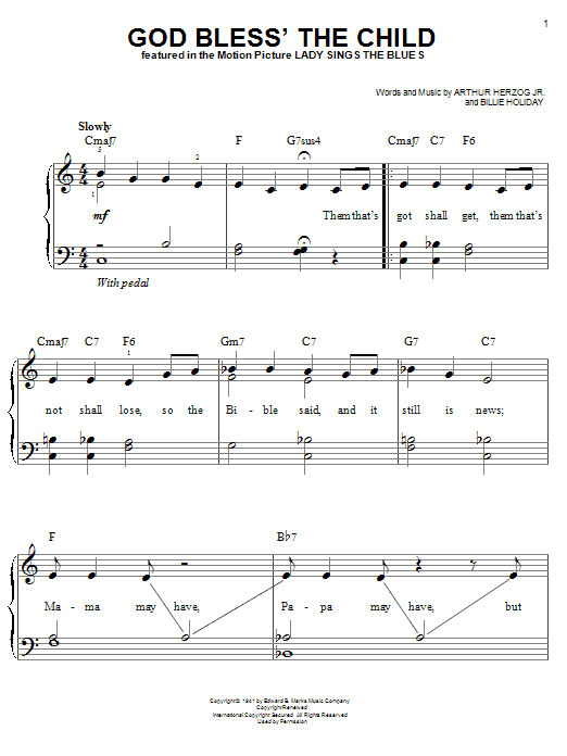 God Bless' The Child (Easy Piano) von Billie Holiday