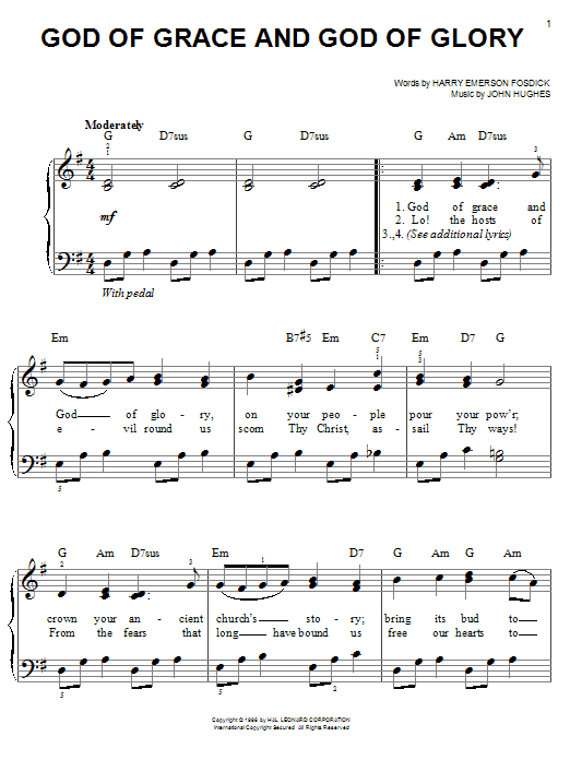 God Of Grace And God Of Glory (Easy Piano) von Harry Emerson Fosdick