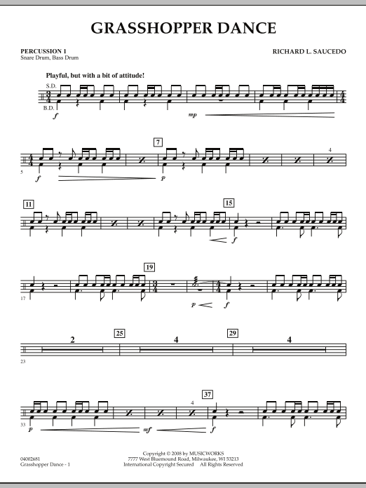 Grasshopper Dance - Percussion 1 (Concert Band) von Richard L. Saucedo